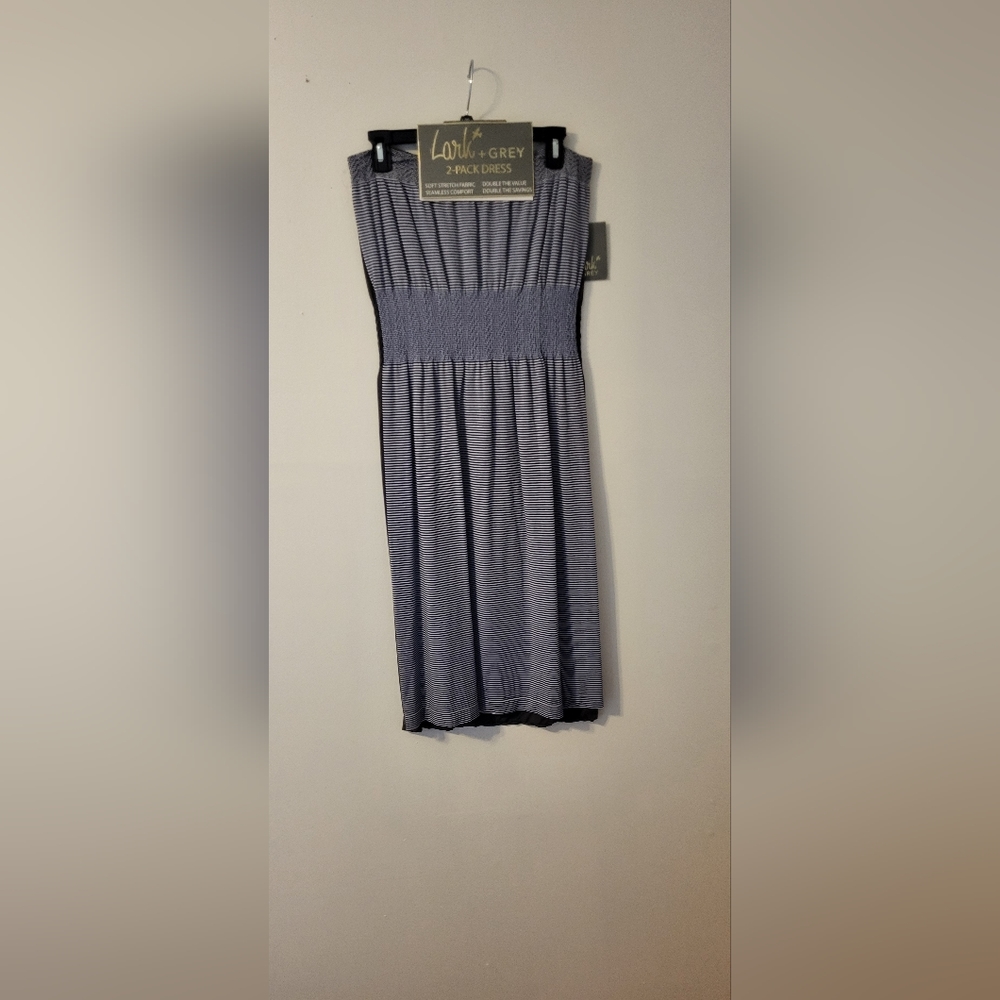 Lark + grey 2 pack dress navy white stripe and olive green strapless large/xl